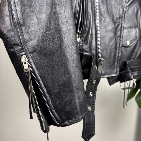 Vintage 80s 90s Leather Black Biker Moto Jacket, Paragon,Thinsulate Tassel Style - Picture 13 of 15